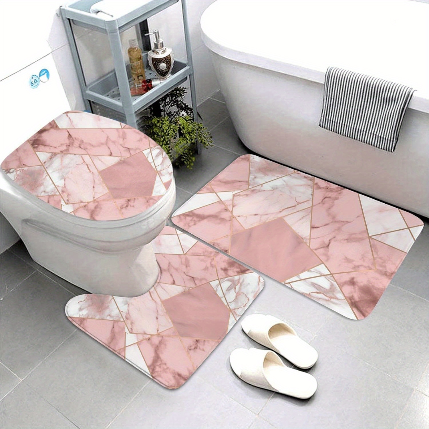 Home Made Bathroom Vanity - ชุดพรมห้องน้ำหินอ่อนสุดหรู ประกอบด้วยพรมเช็ดเท้าและแผ่นรองพื้น สำหรับตกแต่งบ้าน สปา และอุปกรณ์ห้องน้ำ