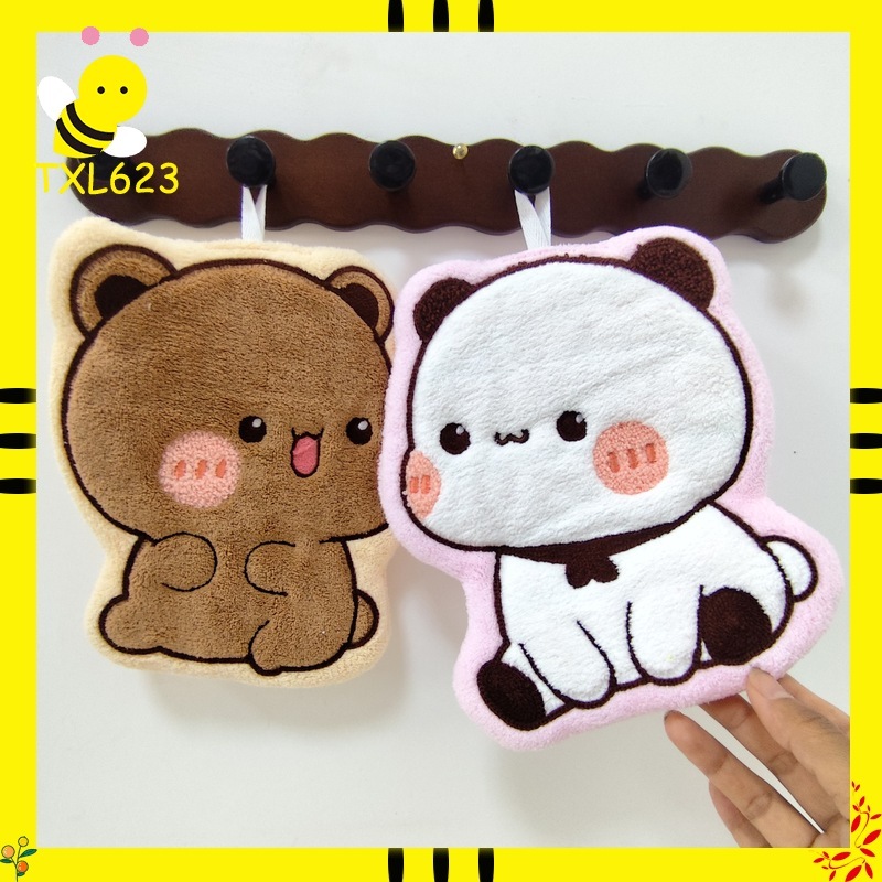 Home Bathroom Towels - ผ้าเช็ดมือบูบูดูดูเนื้อนุ่มแบบสองชั้น หนา ซึมซับน้ำได้ดี ผ้าขนแกะคอรัลแบบแขวน ลายการ์ตูนน่ารัก สำหรับใช้ในบ้าน