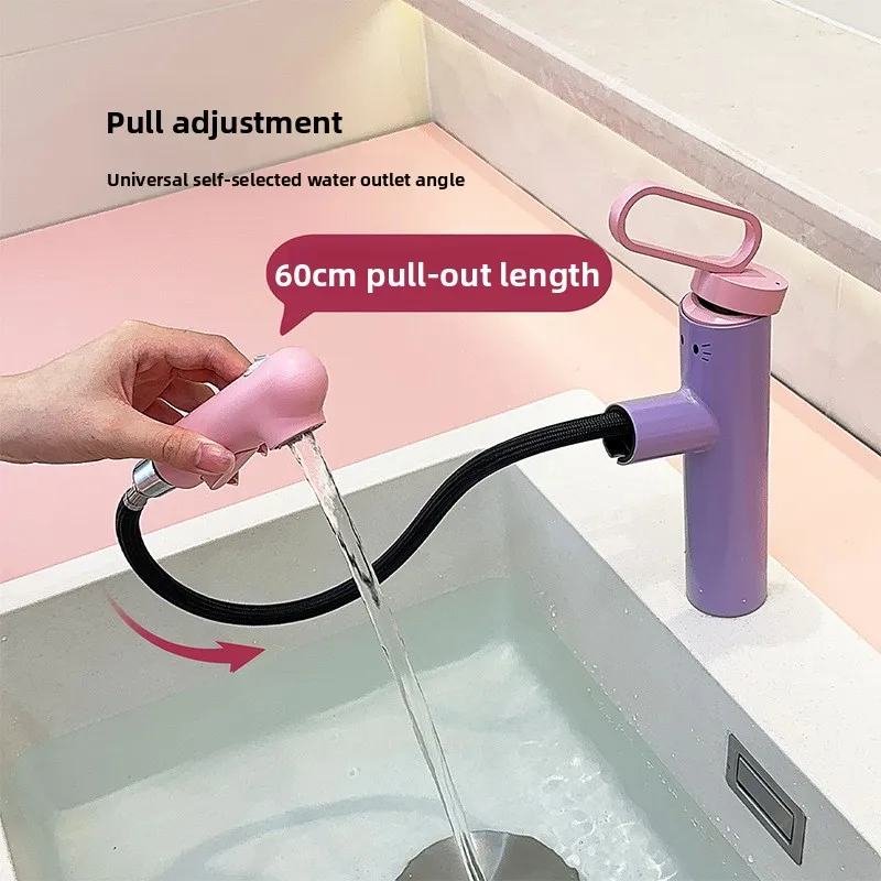 Home Bathroom Faucets - ก๊อกน้ำร้อน-เย็นดีไซน์น่ารักสำหรับใช้ในบ้าน แบบดึงออกและปรับยืดหดได้ เหมาะสำหรับอ่างล้างหน้าและห้องน้ำ