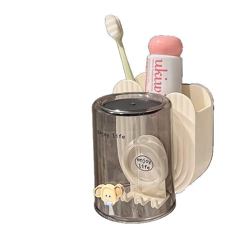 Toothbrush Holder Set - ที่เก็บแปรงสีฟันและยาสีฟันในห้องน้ำแบบติดผนัง 1 ชิ้น พร้อมแก้วสำหรับห้องน้ำ อุปกรณ์จัดระเบียบสำหรับการใช้งานประจำวัน