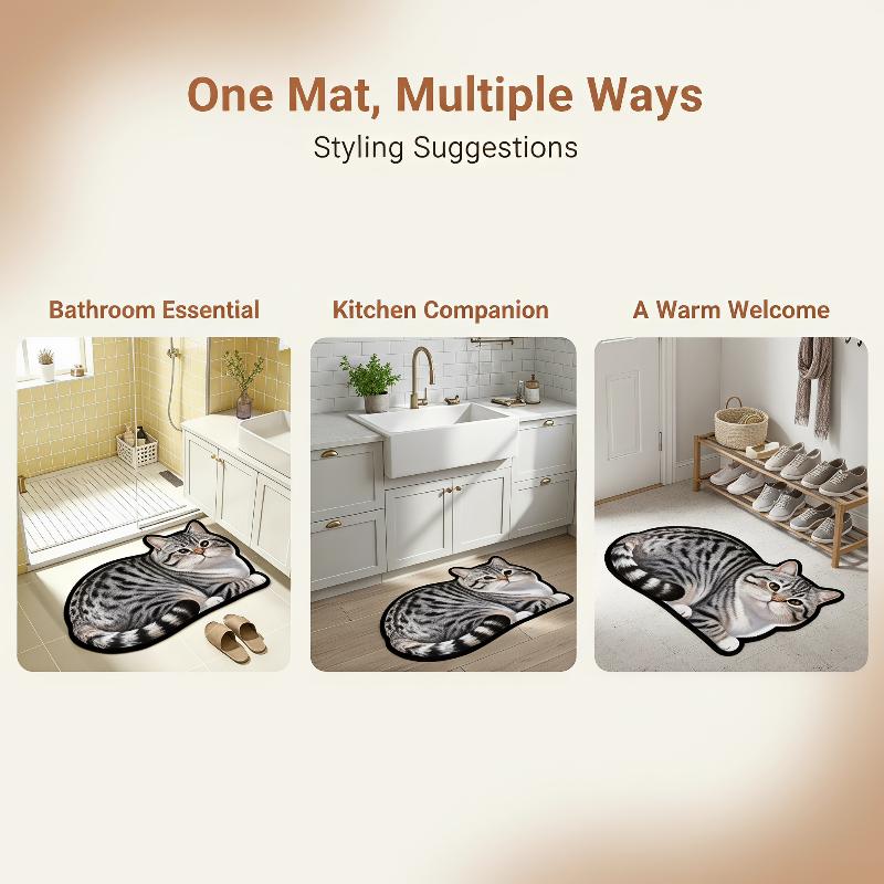 Home Decor Bathroom Ideas - แผ่นรองอาบน้ำไดอะตอมไมต์ ลายแมวน่ารัก กันลื่น ซึมซับน้ำได้ดี แห้งเร็ว สำหรับตกแต่งห้องน้ำในบ้าน