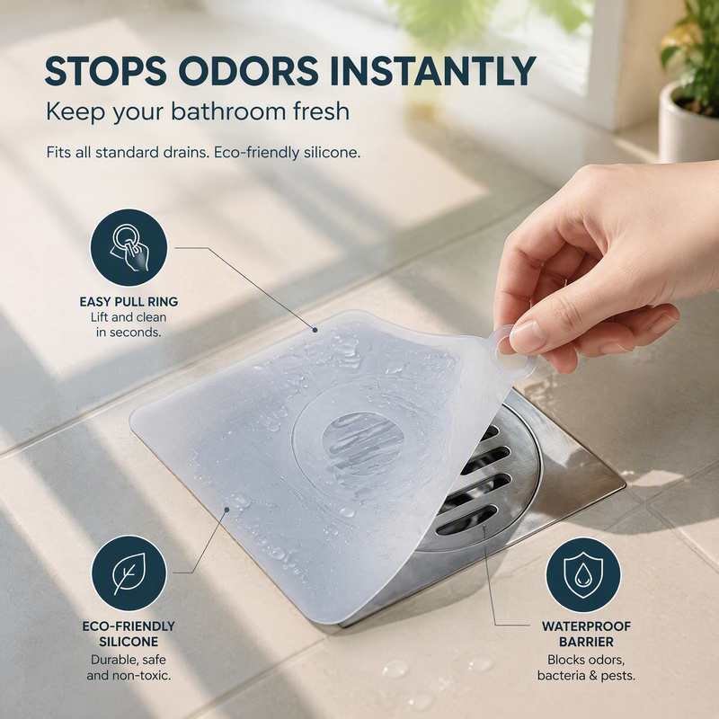 Home Bathroom Floor Mats - แผ่นซิลิโคนกันกลิ่นสำหรับท่อระบายน้ำ 5 ชิ้น แผ่นปิดท่อระบายน้ำแบบหนา ปิดผนึกแน่น สำหรับห้องน้ำ