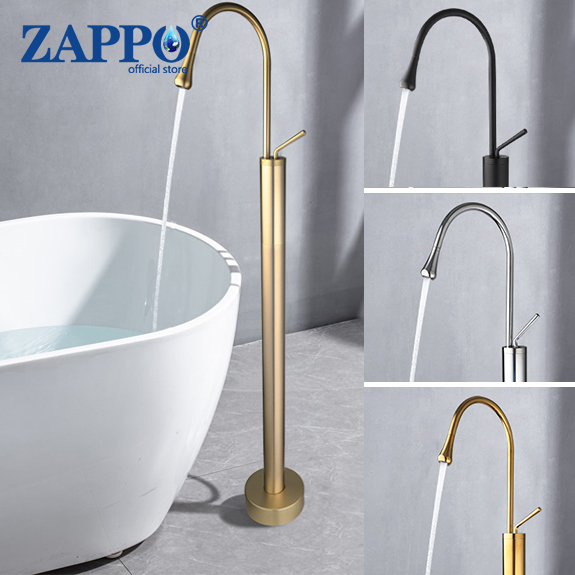 Home Bathroom Faucets - ZAPPO อิสระอ่างฟิลเลอร์เดี่ยวก๊อกน้ําอ่างอาบน้ําไม่มีสเปรย์มือถือก้านเดียวทองเหลืองผสมแตะแปรงทอง
