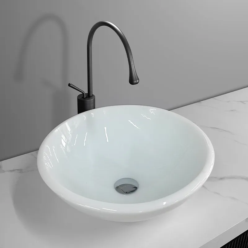 Home Bathroom Design Simple - อ่างล้างหน้าหินไมโครคริสตัลไลน์ทรงกลมทันสมัย อ่างล้างหน้าดีไซน์เรียบหรูสำหรับติดตั้งบนเคาน์เตอร์ ขนาดสั่งทำได้ ดีไซน์เรียบง่ายสำหรับใช้ในบ้าน
