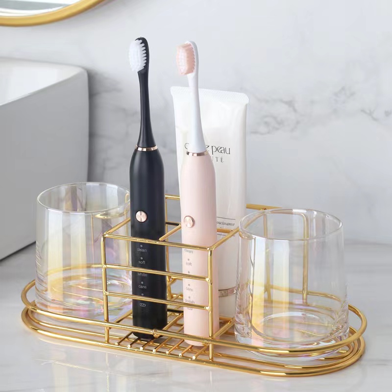 Toothbrush Holder Set - ที่วางแปรงสีฟันสีทอง ชั้นวางติดผนังห้องน้ำ ที่วางแก้วอาบน้ำ ชุดเก็บยาสีฟัน ที่เก็บเครื่องโกนหนวด