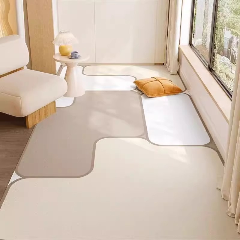 Home Bathroom Design Simple - พรมปูพื้นครัว PVC ลายโมเดิร์นแบบต่อไม่สม่ำเสมอ ดีไซน์เรียบง่าย กันน้ำ กันน้ำมัน