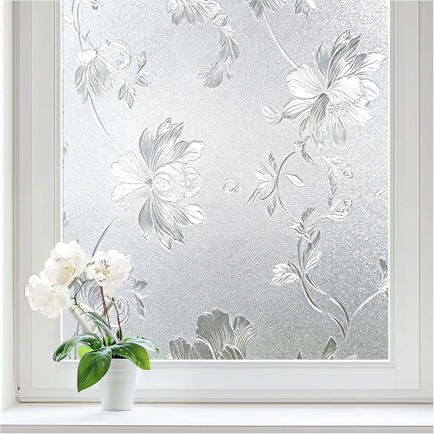 Home Bathroom Window Tint - ฟิล์มติดกระจกกันมองเห็นลายดอกไม้แบบสแตติกคลิน, สติกเกอร์ตกแต่งกระจกแบบลายดอกไม้, ไม่ต้องใช้กาว, ป้องกันรังสียูวีสำหรับห้องน้ำ บ้าน และสำนักงาน