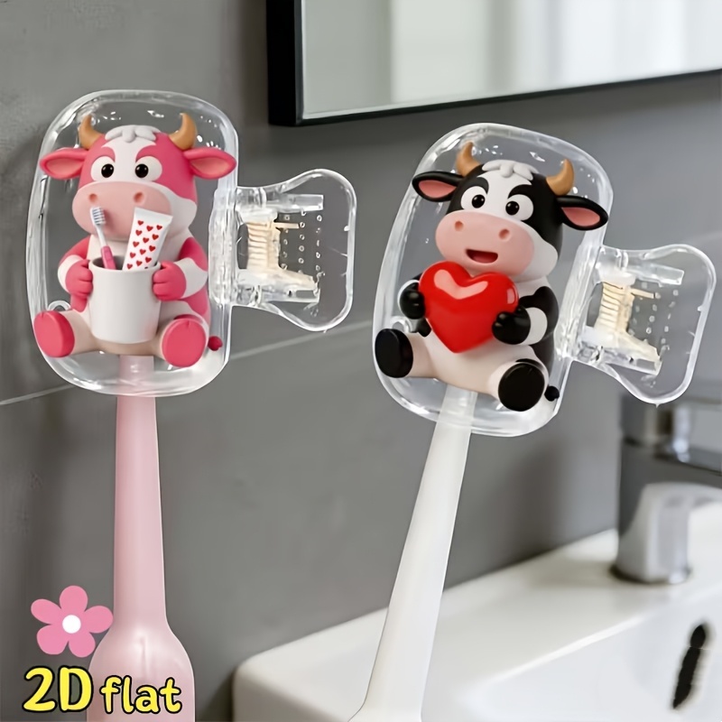 Toothbrush Holder Set - ชุดกล่องใส่แปรงสีฟันลายวัวน่ารัก 8/4 ชิ้น แบบพกพา ป้องกันฝุ่น เหมาะสำหรับใช้ในบ้านและระหว่างเดินทาง
