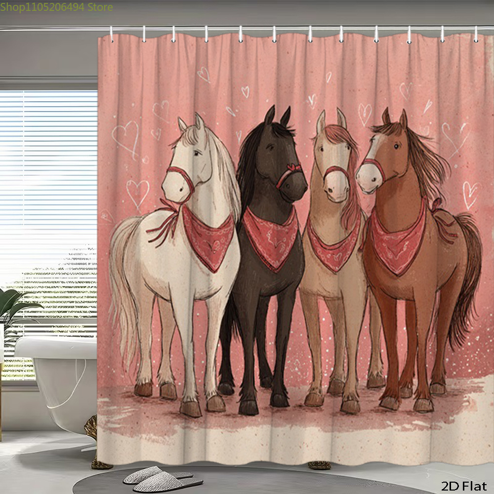 Home Decor Bathroom Ideas - ม่านอาบน้ำลายม้าน่ารัก ลายการ์ตูนสัตว์ กันน้ำ สำหรับตกแต่งบ้าน ไอเดียห้องน้ำแสนอบอุ่น มีหลายขนาด