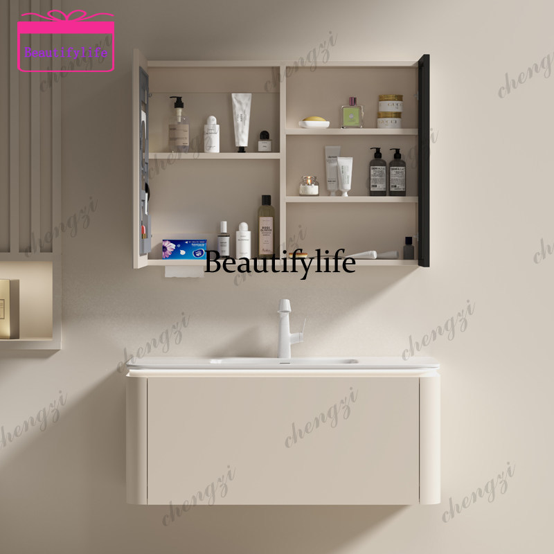 ตู้ห้องน้ำไม้เนื้อแข็งสีเทาครี - Bathroom Cabinet Mirror บทวิจารณ์และราคา