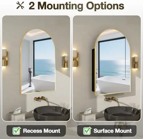 กระจกตู้ยาทรงโค้ง ไม่ต้องประกอ - Bathroom Cabinet Mirror บทวิจารณ์และราคา