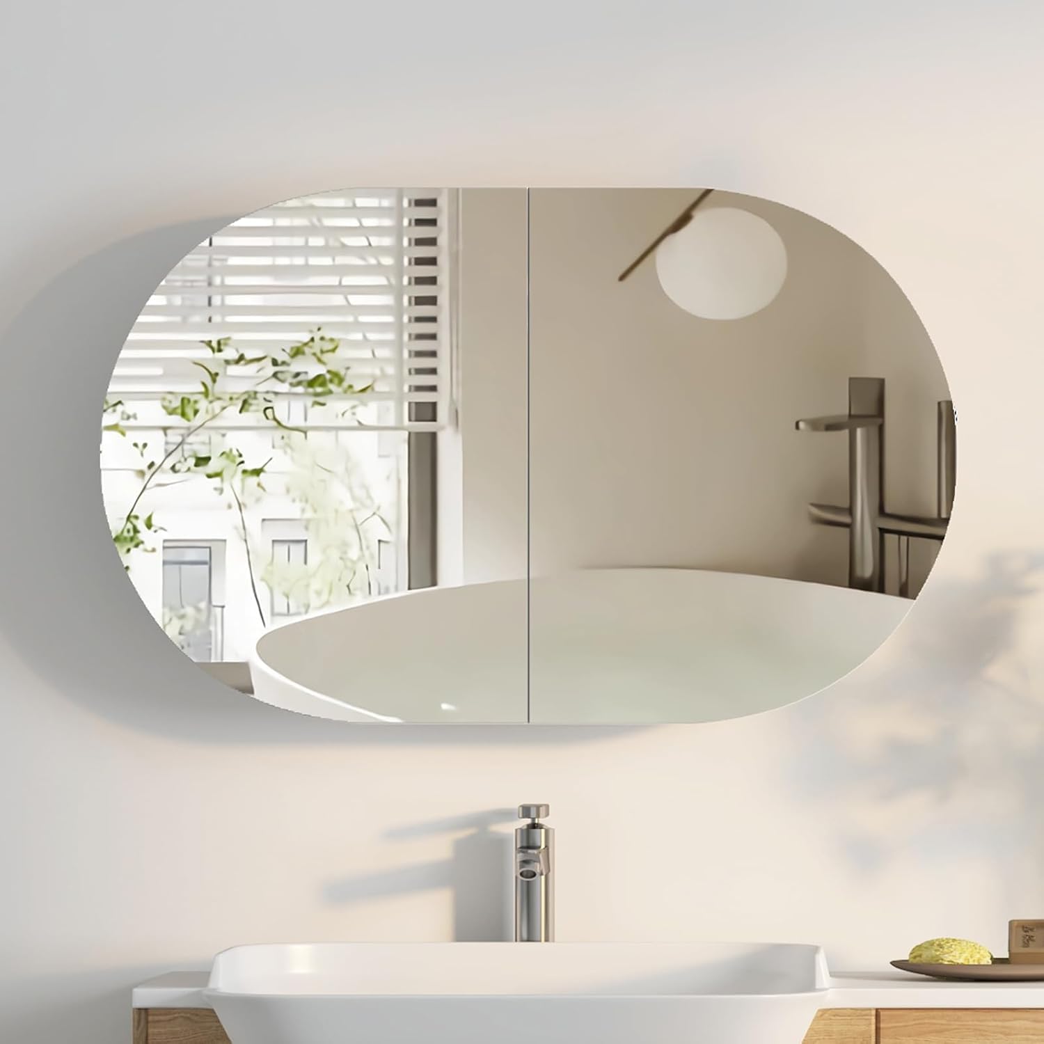 ตู้ยาในห้องน้ำทรงวงรีพร้อมกระจ - Bathroom Cabinet Mirror บทวิจารณ์และราคา