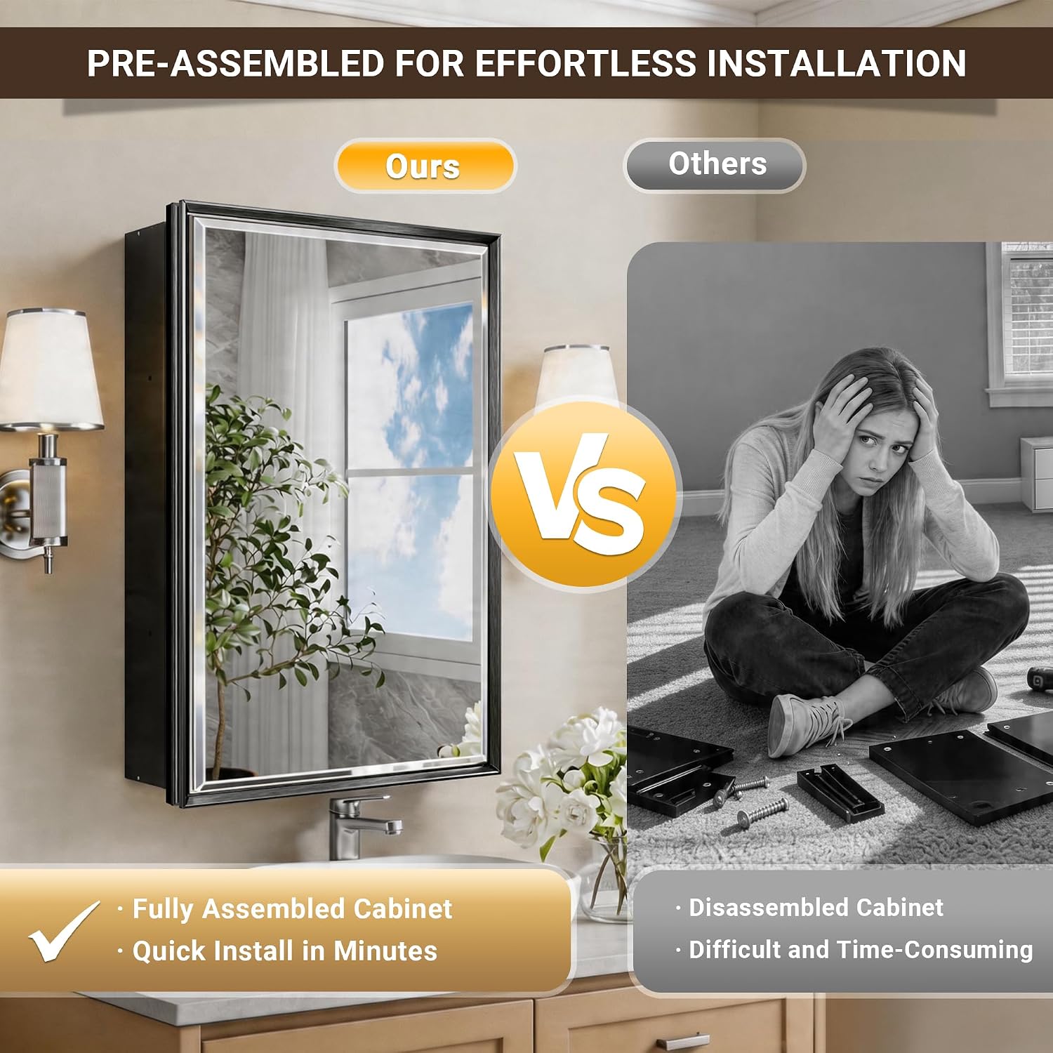ตู้ยาสีดำพร้อมกระจก ผิวเรียบ โ - Bathroom Cabinet Mirror บทวิจารณ์และราคา