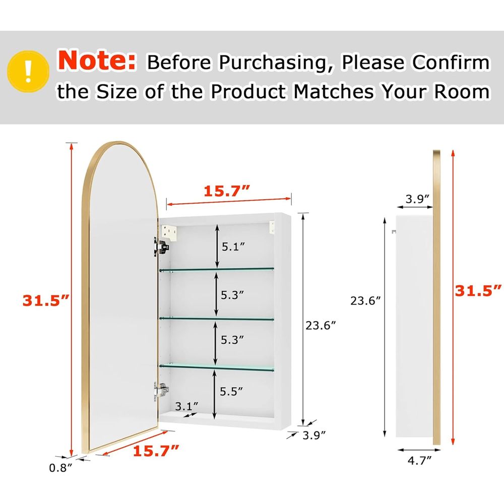 ตู้ยาในห้องน้ำทรงโค้งสีทองสุดห - Bathroom Cabinet Mirror บทวิจารณ์และราคา
