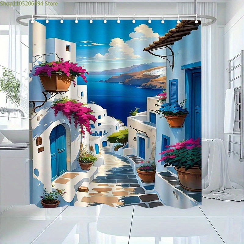 ผ้าม่านอาบน้ำลายเกาะซานโตรินี  - Home Decor Bathroom Ideas บทวิจารณ์และราคา